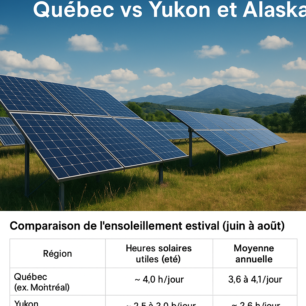 Énergie solaire en été : Québec vs Yukon et Alaska